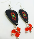 Pearl Jam Binaural Guitar Pick Earrings with Hyacinth Orange Swarovski Crystal Dangles