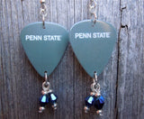Gray Penn State Guitar Pick Earrings with Blue Swarovski Crystal Dangles