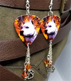 Pit Bull Guitar Pick Earrings with Paw Print Charm and Swarovski Crystal Dangles