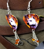 Pit Bull Guitar Pick Earrings with Paw Print Charm and Swarovski Crystal Dangles