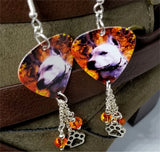 Pit Bull Guitar Pick Earrings with Paw Print Charm and Swarovski Crystal Dangles