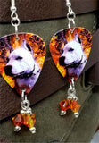 Pit Bull Guitar Pick Earrings with Fire Opal Swarovski Crystal Dangles