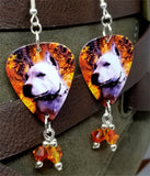 Pit Bull Guitar Pick Earrings with Fire Opal Swarovski Crystal Dangles