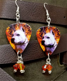 Pit Bull Guitar Pick Earrings with Fire Opal Swarovski Crystal Dangles