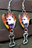 Pit Bull Guitar Pick Earrings with Bone Charm Dangles