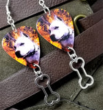 Pit Bull Guitar Pick Earrings with Bone Charm Dangles