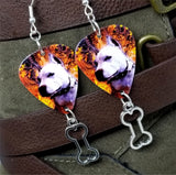 Pit Bull Guitar Pick Earrings with Bone Charm Dangles