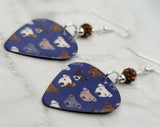 Pit Bull Guitar Pick Earrings with Brown Pave Beads