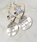 I Love My Pit Bull Guitar Pick Earrings with Peace Love Pit Bulls Charm Dangles