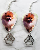 Pomeranian Guitar Pick Earrings with Paw Print Charms