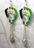 Pomeranian Guitar Pick Earrings with Bone Charm and Swarovski Crystal Dangles