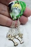 Pomeranian Guitar Pick Earrings with Bone Charm and Swarovski Crystal Dangles