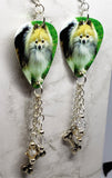 Pomeranian Guitar Pick Earrings with Bone Charm and Swarovski Crystal Dangles