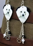 CLEARANCE White Mini Poodle Guitar Pick Earrings with Charm and Swarovski Crystal Dangles