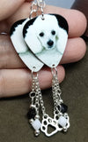 CLEARANCE White Mini Poodle Guitar Pick Earrings with Charm and Swarovski Crystal Dangles