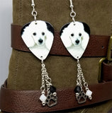 CLEARANCE White Mini Poodle Guitar Pick Earrings with Charm and Swarovski Crystal Dangles