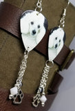CLEARANCE White Mini Poodle Guitar Pick Earrings with Charm and Swarovski Crystal Dangles