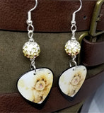 Tan Fluffy Poodle Guitar Pick Earrings with Tan Ombre Pave Beads