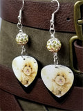 Tan Fluffy Poodle Guitar Pick Earrings with Tan Ombre Pave Beads
