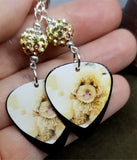 Tan Fluffy Poodle Guitar Pick Earrings with Tan Ombre Pave Beads