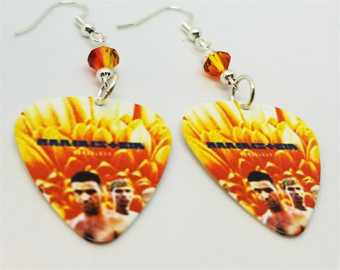 Rammstein Herzeleid Guitar Pick Earrings with Fire Opal Swarovski Crystals