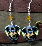 Rottweiler Puppy Guitar Pick Earrings with Topaz Swarovski Crystals