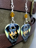Rottweiler Puppy Guitar Pick Earrings with Topaz Swarovski Crystals