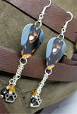 Rottweiler Guitar Pick Earrings with Paw Print Charm Black and Topaz Swarovski Crystal Dangles