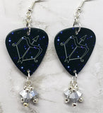 Horoscope Astrological Sign Sagittarius Guitar Pick Earrings with Metallic Silver Swarovski Crystal Dangles