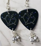 Horoscope Astrological Sign Sagittarius Guitar Pick Earrings with Metallic Silver Swarovski Crystal Dangles