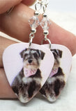 Schnauzer with a Bandanna Guitar Pick Earrings with Clear Swarovski Crystals