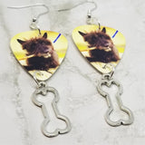 Scottie Scotty Scottish Terrier Guitar Pick Earrings with Bone Charm Dangle