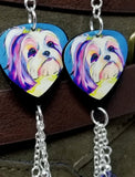 Shih Tzu Illustration Guitar Pick Earrings with Dog Bone Charm and Swarovski Crystal Dangles