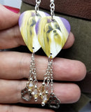 CLEARANCE Shih Tzu Guitar Pick Earrings with Paw Print Charm and Swarovski Crystal Dangles
