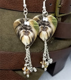 Shih Tzu Guitar Pick Earrings with Bow Charm and Swarovski Crystal Dangles