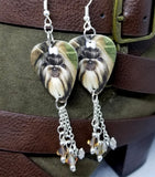 Shih Tzu Guitar Pick Earrings with Bow Charm and Swarovski Crystal Dangles
