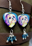 Shih Tzu Illustration Guitar Pick Earrings with Ocean Blue Swarovski Crystal Dangles