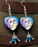 Shih Tzu Illustration Guitar Pick Earrings with Ocean Blue Swarovski Crystal Dangles