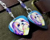 Shih Tzu Illustration Guitar Pick Earrings with Purple Swarovski Crystals