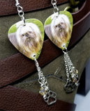 Shih Tzu Guitar Pick Earrings with Paw Print Charm and Swarovski Crystal Dangles