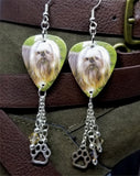 Shih Tzu Guitar Pick Earrings with Paw Print Charm and Swarovski Crystal Dangles