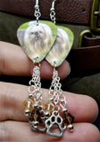 Shih Tzu Guitar Pick Earrings with Paw Print Charm and Swarovski Crystal Dangles