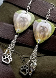 Shih Tzu Guitar Pick Earrings with Paw Print Charm and Swarovski Crystal Dangles