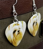 Long Haired Shih Tzu Guitar Pick Earrings