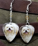 Shih Tzu Guitar Pick Earrings with Tan Swarovski Crystals