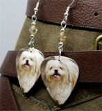 Shih Tzu Guitar Pick Earrings with Tan Swarovski Crystals