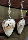 Shih Tzu Guitar Pick Earrings with Tan Swarovski Crystals