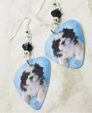 Shih Tzu Puppy Guitar Pick Earrings with Black Swarovski Crystals