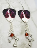 Springer Spaniel Guitar Pick Earrings with Dog Bone Charm and Swarovski Crystal Dangles