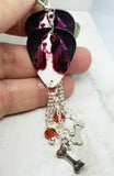 Springer Spaniel Guitar Pick Earrings with Dog Bone Charm and Swarovski Crystal Dangles